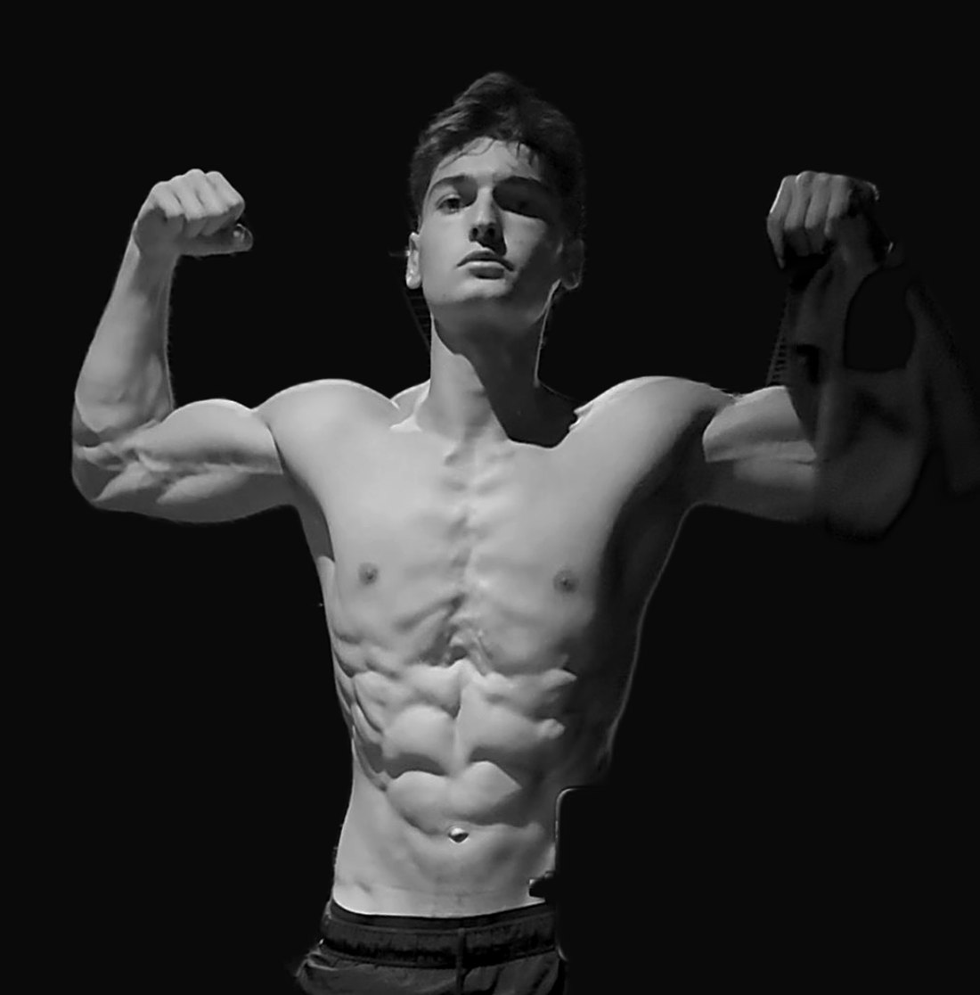Henkjan Taner Langbroek, fit ve atletik vücut, siyah beyaz